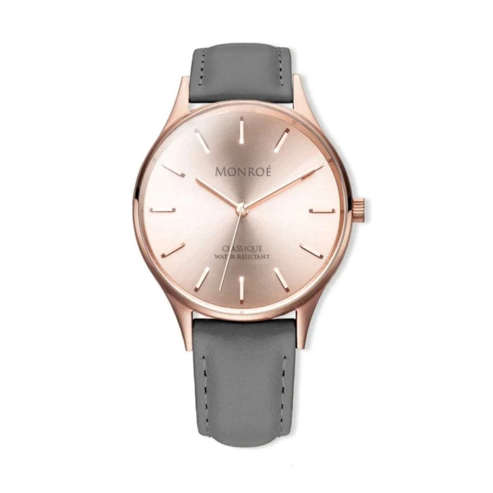 Monroe Classique SOLÉROSE Watch Rose Gold with Charcoal Leather Band